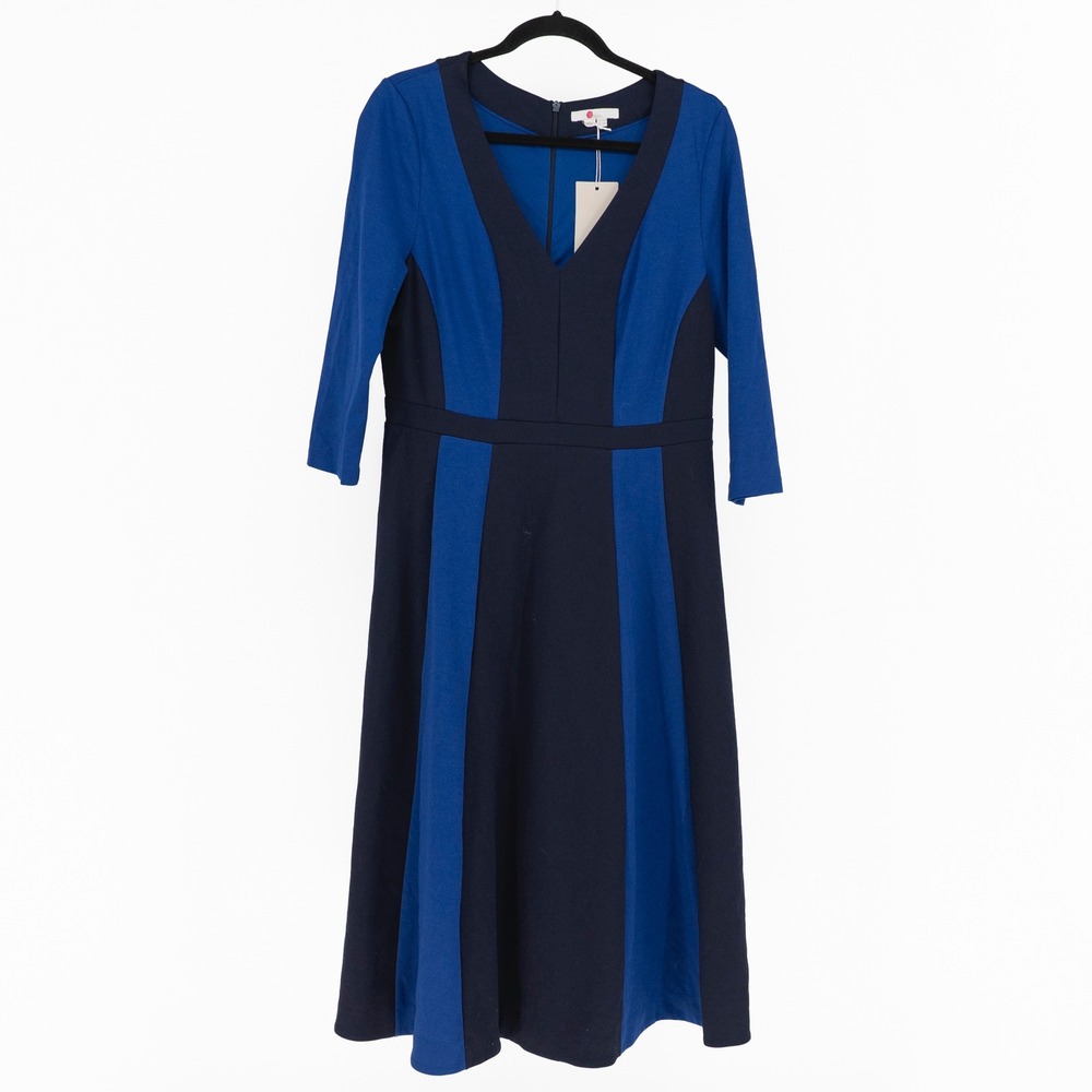 NEW Boden Erin Ponte Stretch Knit Fit Flare Midi Dress Twirl Blue 10